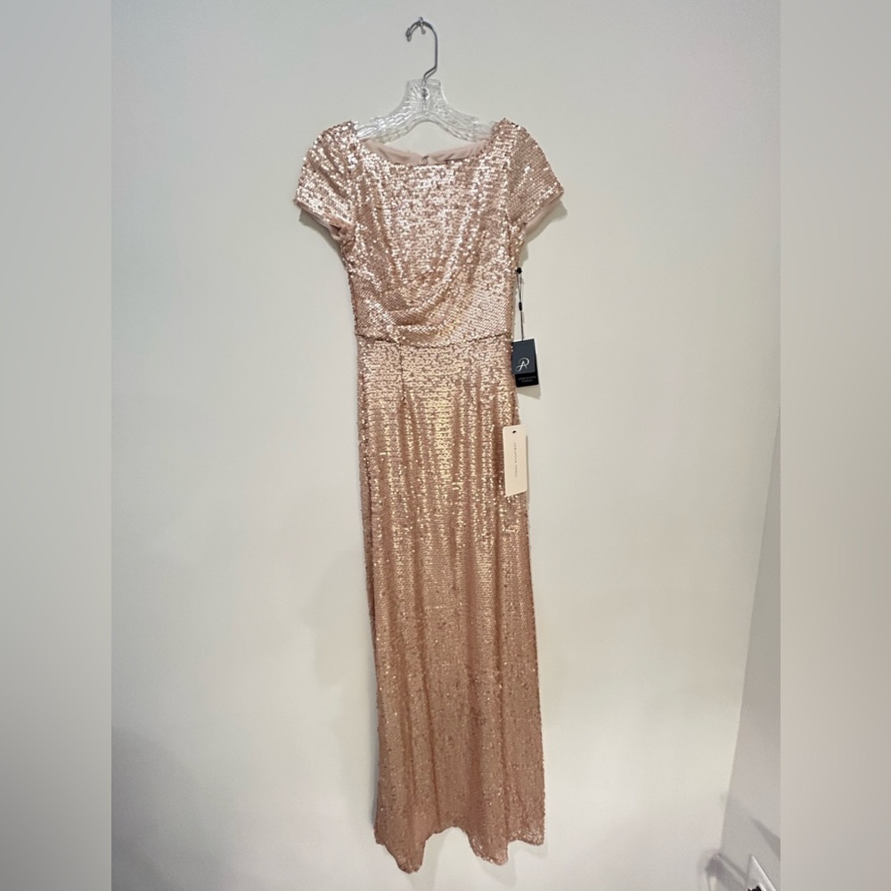 Adrianna Papell Rose Gold Sequin Maxi Dress Size 0 NWT